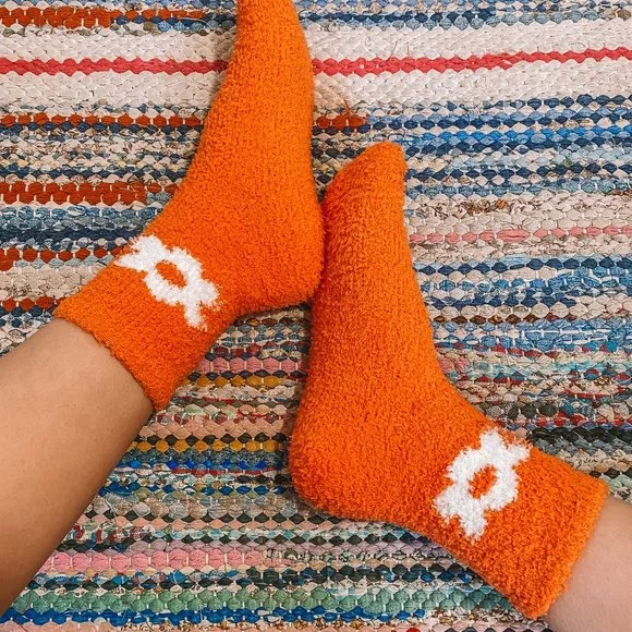 Orange Fuzzy Daisy Flower Socks - Picture 2 of 5